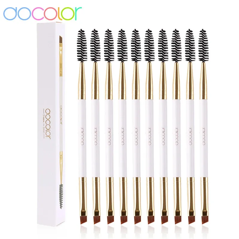 Docolor 5/10pcs White Black Professional Double headed Eyebrow Eyelash Makeup Brushes Thin hair Wholesale Angled Eye brow Brush 240412