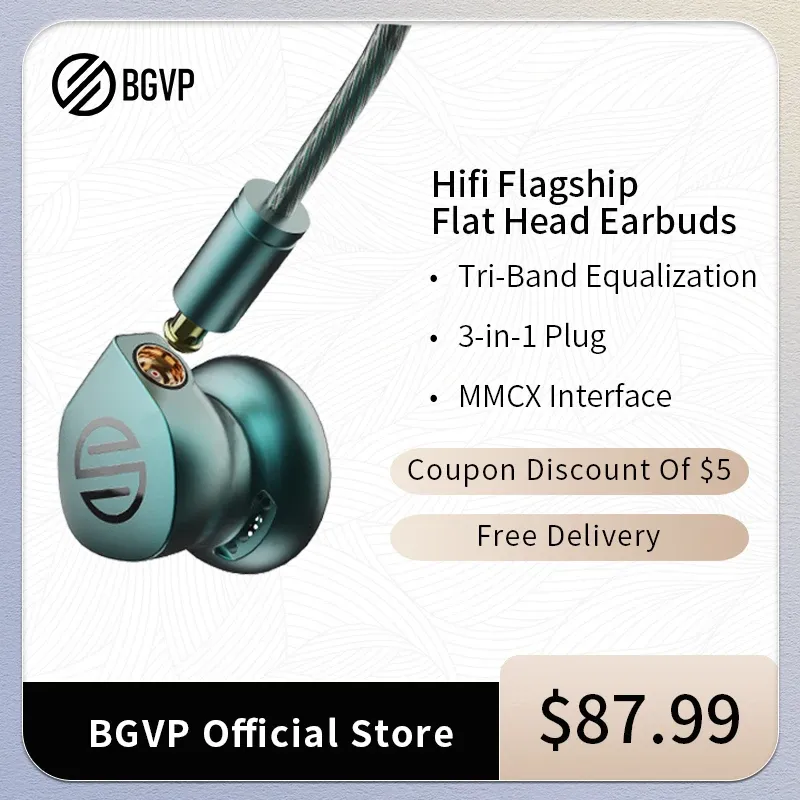 Headphones BGVP DX6 Wired HiFi Bass Metal Flat Head Earplugs 14.2mm LCP Liquid Crystal Diaphragm 2.5/3.5/4.4mm Replaceable Plug With MMCX