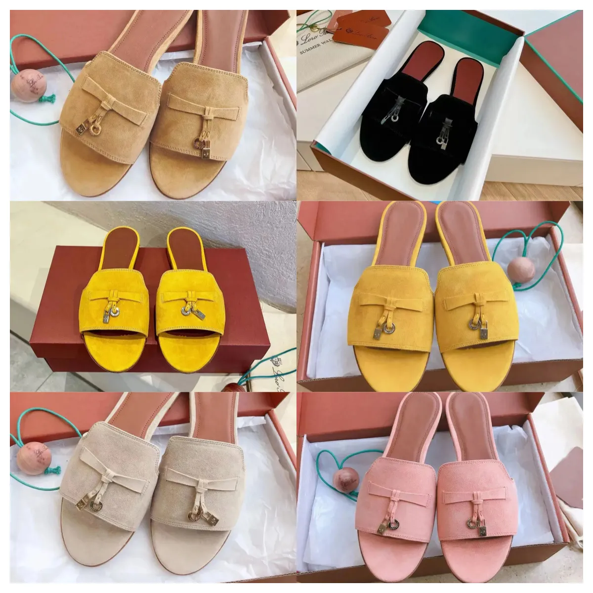 7a de alta qualidade Designer chinelos sandália loro mula 2024 Novo piana LP Summer Summer Casual Sured Leather Sexy Women Slides Loafer Sunny Charm Sliders de praia ao ar livre