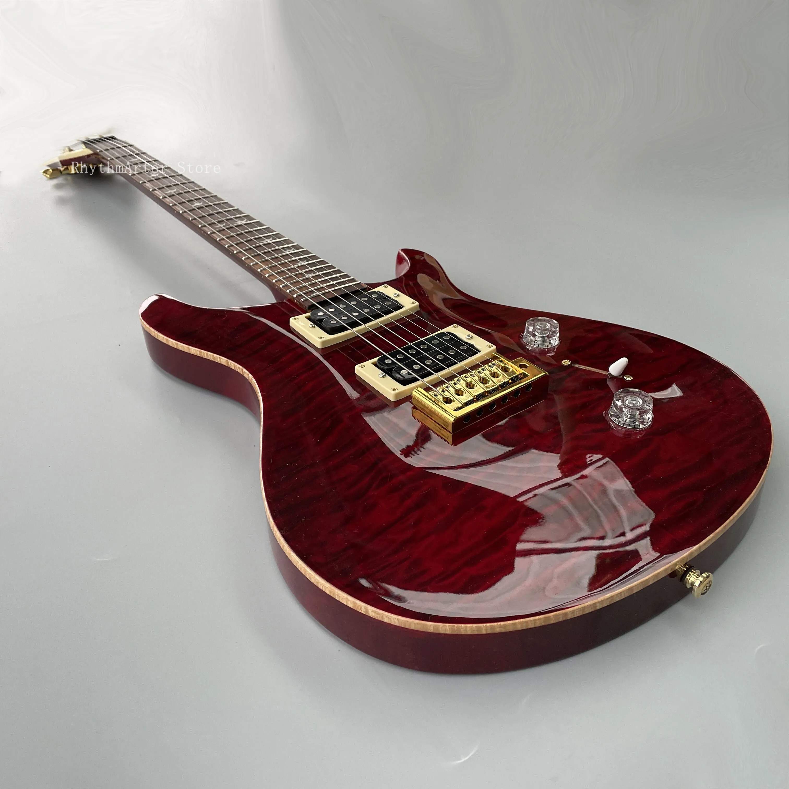 PAUL PRIVATE STOCK 24 FRETS MARD RED QUILTED MAPLE TOP Electric Guitar Double Bud Inlay vid 10: e FRET Tremolo Bridge Gold Hardware