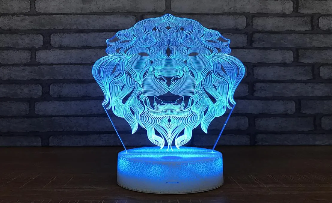 Aslan Yüz 3D Lamba Yaratıcı Küçük Masa Lambası Akrilik LED GECE IŞIK TOPUD 7 Renk Değiştirme Masa Masa Lamba Partisi Dekoratif Light1414808