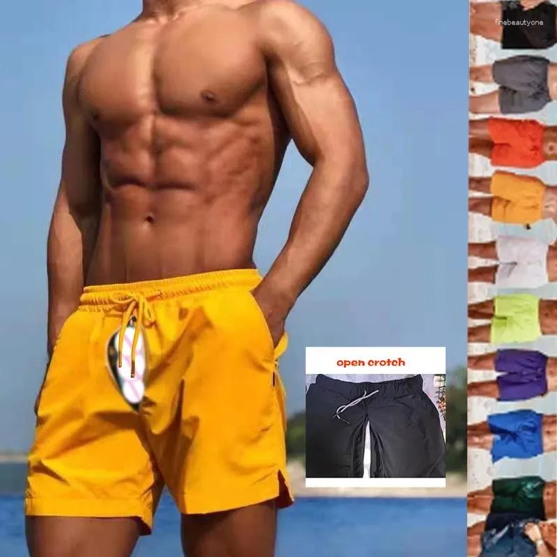 Shorts masculinos Ins verão Invisível Crootch aberto de sexo ao ar livre calças de praia da moda corrida de ginástica de ginástica rápida e casual