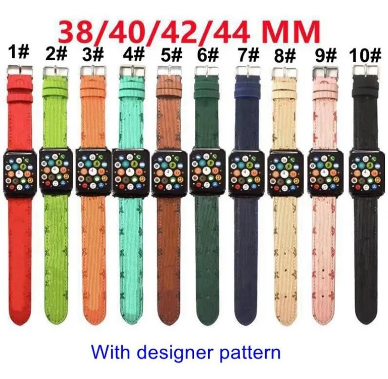 Modedesigner v mönster klockband för äpple 38mm 40mm 42mm 44mm iwatch 17 pu läderband armband randig tryckt watchba2805489