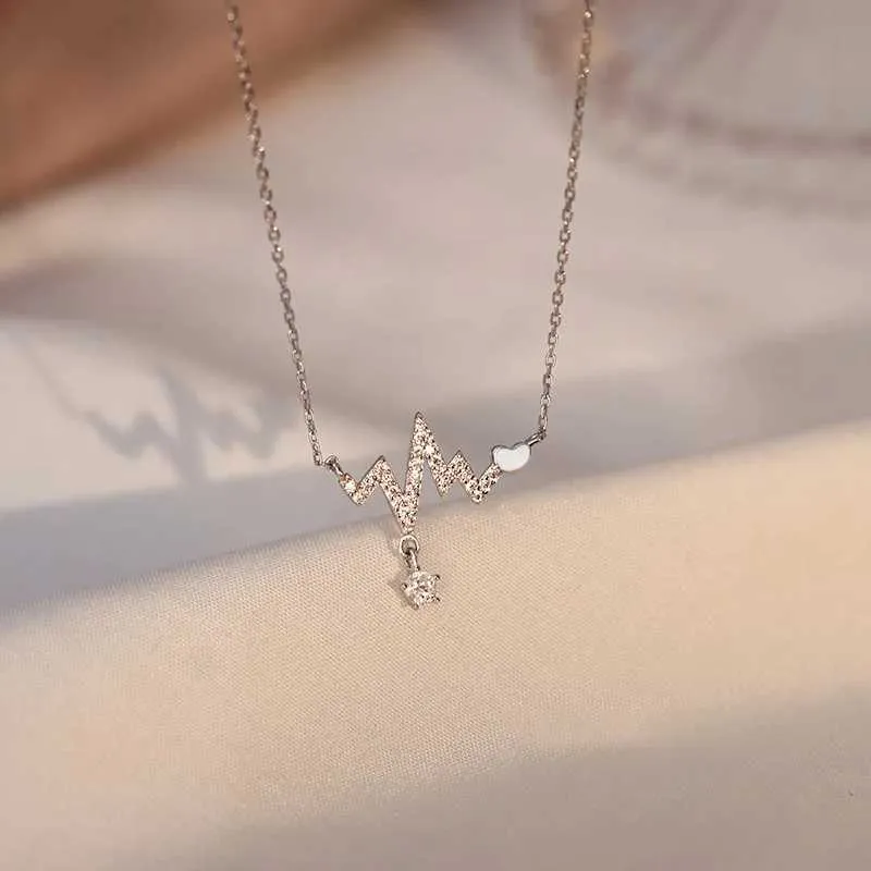 Necklaces Fashion French Romantic ECG Couple Confession Love Necklace Ladies Light Design Clavicle Chain Heartbeat_voghion.com