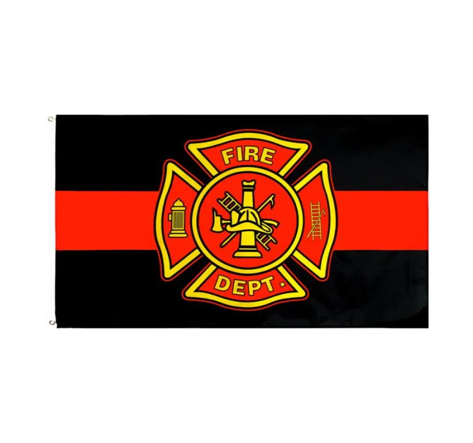 3x5fts 90x150cm薄い赤い線消火旗直接工場全体消防士Banner6564555