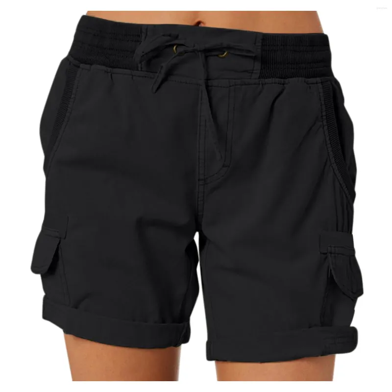 Damenshorts Sommer hohe Taille Drawschnelle Ladung FODE LOSSEN SCHLIESSLICHE Taschen Dünne Schweiß absorbieren Weitbeinhosen 2024