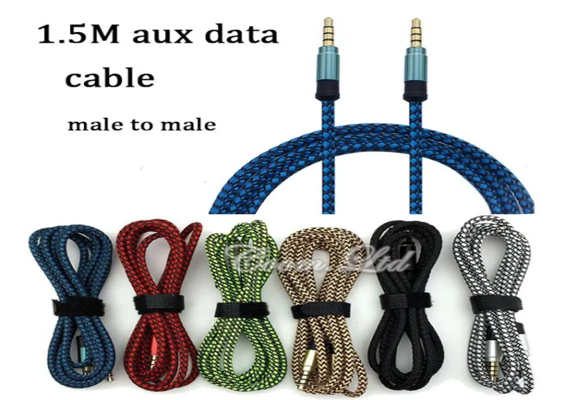 1,5 m 5ft 3m 10ft nylon weven 3,5 mm aux o hulpkabelaansluiting mannelijk aan mannelijke plug stereokoorddraad voor Samsung iPhone HTC LG smart phon9359236