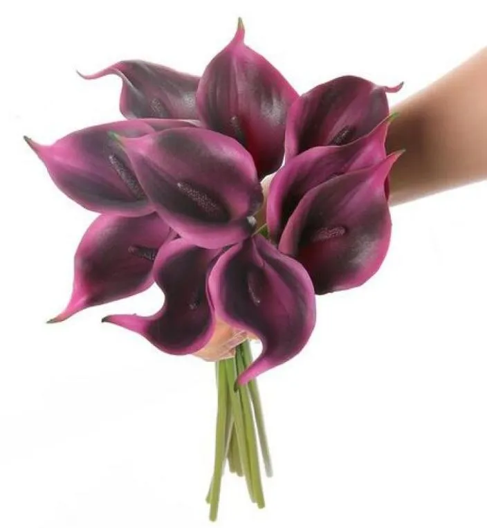 11pcslot Calla Lily Dark Purple Bridal Wedding Bouquet Head Lataex Touch Touch Packets Pack of 116872911