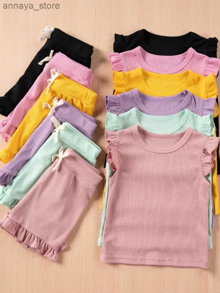 T-shirts Summer Preschool Girls Clothing 2pcs Set 0-5Y Solid Casual Short Sleeved Shorts Suits Girls Comfort Suit Outdoor ClothingL2404