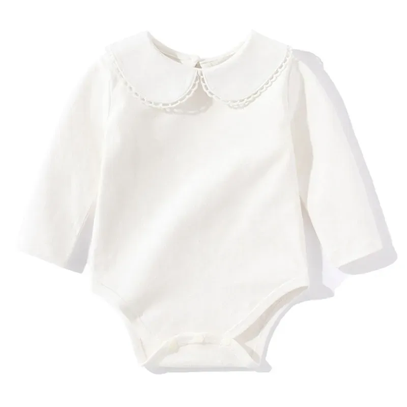 One-Pieces Autumn Spring 024M Baby Girl Clothing Toddler Baby Girl Romper Long Sleeved Cotton White Infant Baby Girls Jumpsuit