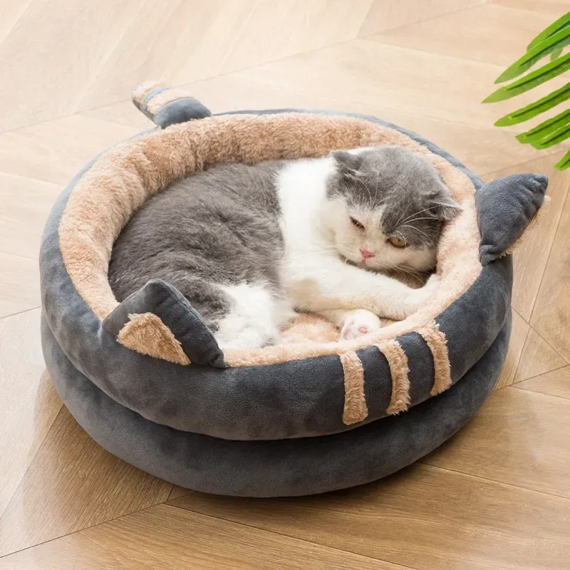 Коврики Съемная кровать круглого кота, собачья питомник, коврики для домашних животных, мягкая кошачья кошка, теплая подушка для корзины, диван, осень, зима