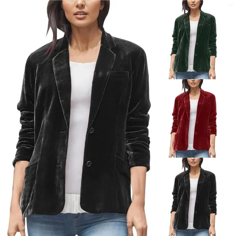 Vestes pour femmes dames dorées en velours blazer simple poitrine de veste à manches longues repeuple couleur solide courte automne manteau d'hiver