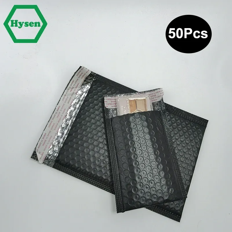 Bags Hysen 50Pcs Dropshipping Black Selfadhesive Shipping Packaging Bags for Cosmetics Bubble Delivery Bag Bubble Mailers