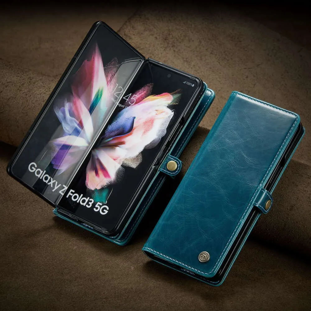 Ny Samsung Fold 5 Galaxy Z Fold 4 Telefon Läderskyddsfodral med galet hästmönster