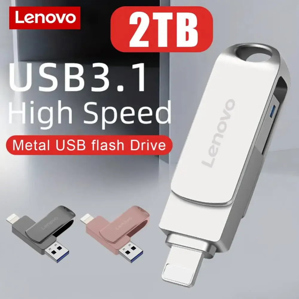 Adaptateur Lenovo 2TB 128 Go Lightning USB 3.1 Drive flash 1 To Disque Flash Pend 2 en 1 Mémoire USB Disque flash USB pour iPhone iPad