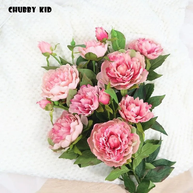 Decoratieve bloemen 6pcs/lot!Groothandel Real Touch 3 Heads Artificial Peony Wedding Hand Filt Long Branch / STEM Flower