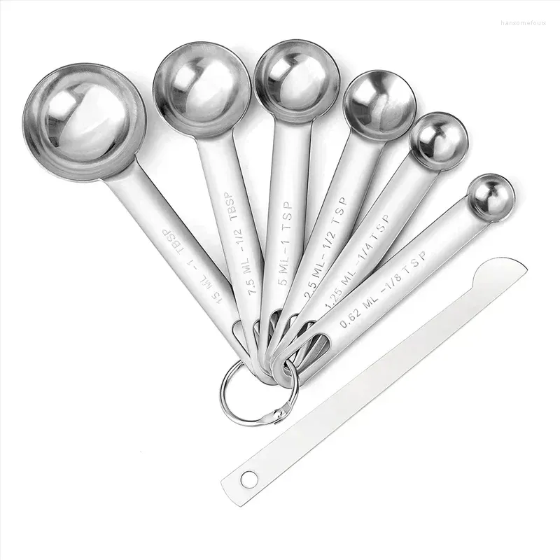 Measuring Tools Stainless Steel Spoons Cups Set Small Tablespoon Teaspoons 6 With Bonus Leveler For Dry And Liquid