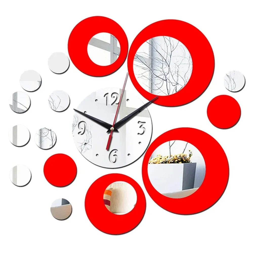 時計壁時計時計クォーツアクリルミラー幾何学モダンウォッチウォールステッカーリビングルームのための3D豪華時計