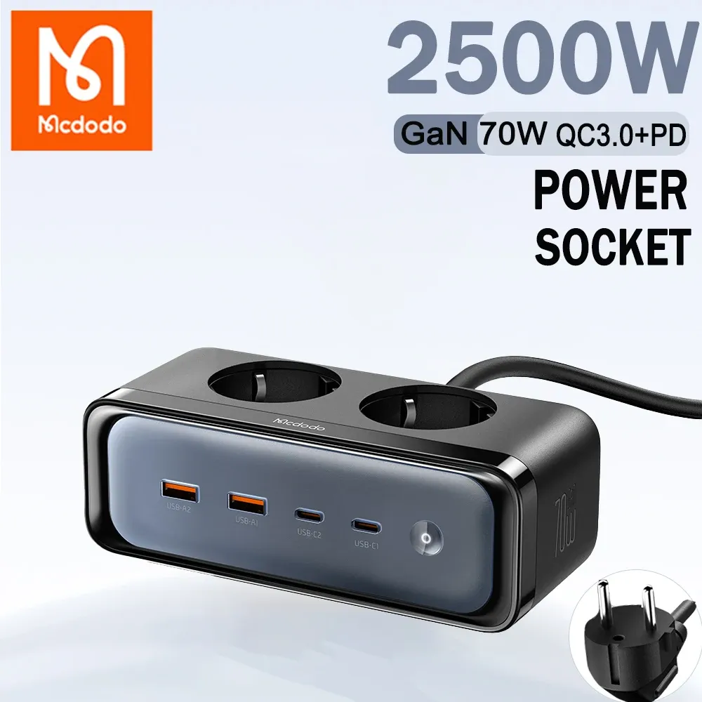 Chargers Mcdodo GaN Charger Power Strip EU UK Plug AC Outlet Extension Cord Socket Fast Charg for Laptop Macbook iPhone 15 Huawei Samsung