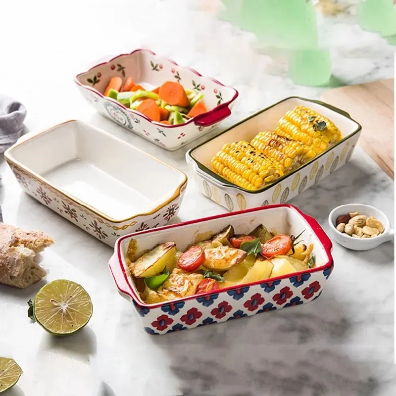 Ceramic Rectangular Baking Dish - Heat Resistant Bakeware Pan with ...