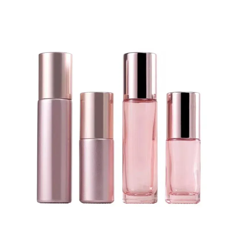 2024 10ml cor rosa rolo de vidro grosso no óleo essencial garrafa de bola de rolos de perfume vazio para travelfor vidro garrafa