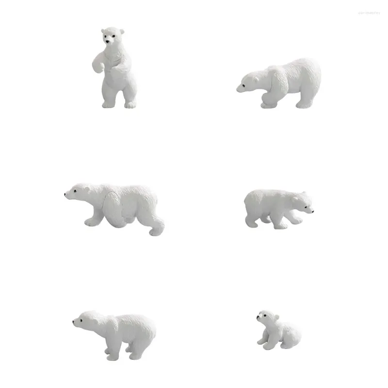 Garden Decorations 6 Pcs Mini Polar Bear Cute Desk Decor Office Adornment White Figurines Resin Statues Miniature Sculpture