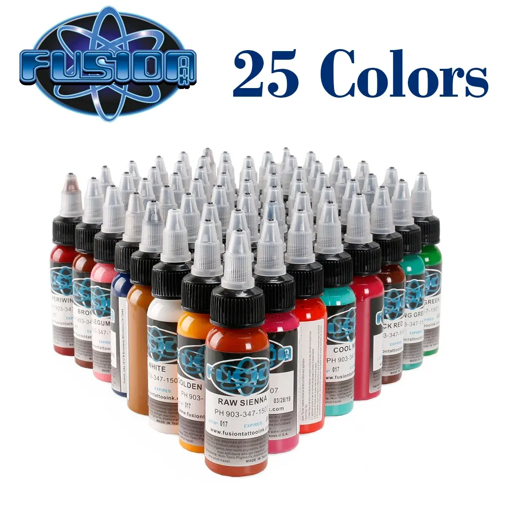 25 PCS PROFESSIONNEMENT TATOO INK SET 25 COULEURS 1oz 30 ml / bouteille de tatouage Pigment Kit de tatouage Art du corps Pigment de maquillage permanent