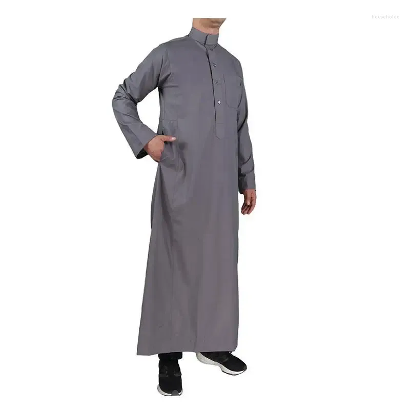Ubranie etniczne Thobe hurtowy islamski styl saudyjski super biały stojący szyja szata długiego rękawu