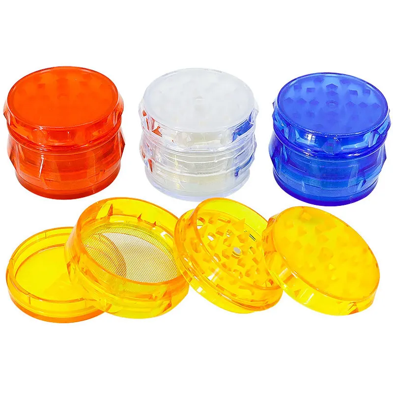 Drum Plastic Smoking Herb Grinders 60mm 55mm 44mm 4-Layer Tobacco Grinding and Storage Shredder Hand Grinder Transparent Mix Colors