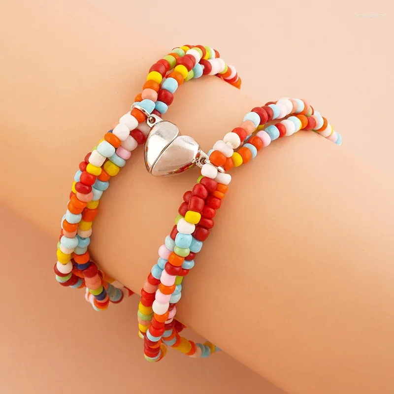 Link Bracelets Love Magnet Attraction Rainbow Colorful Beads Lovers Bracelet Bohemian Fashion Party Gift Jewelry For Women Men By Hand