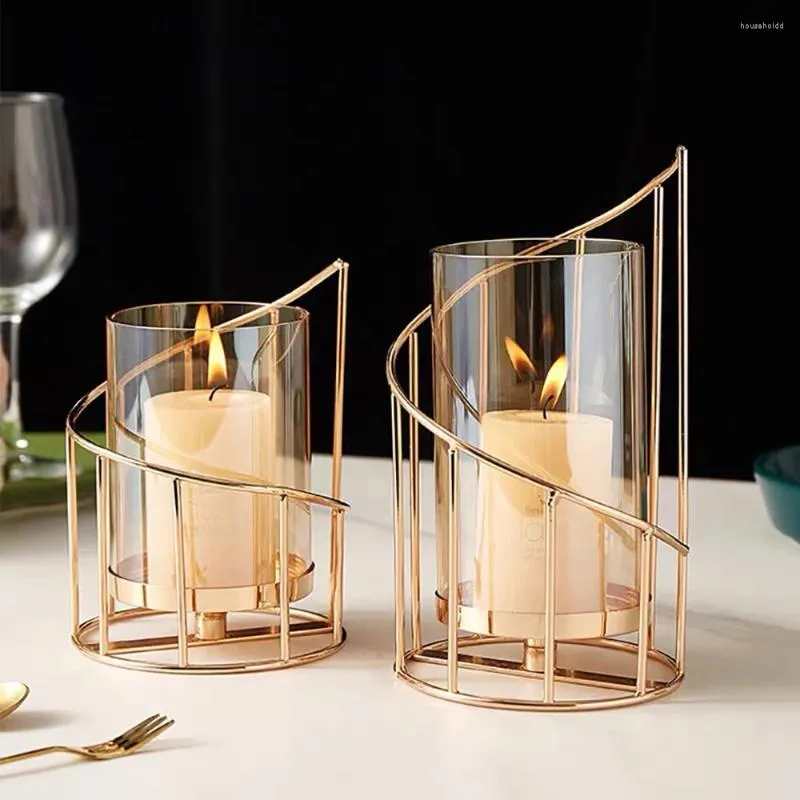 Ljushållare Stick Holder Luxury Wedding Centerpiece Table Decoration Gold Hemtillbehör för vardagsrum Dekor Glass Candelabra