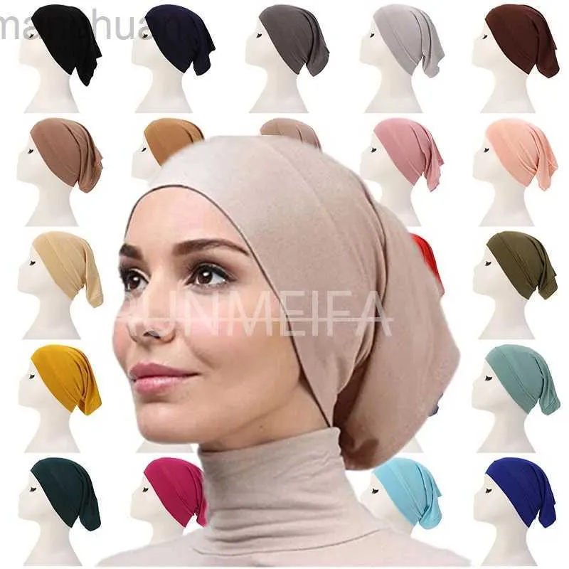 Hijabs mode musulman hijab caps solide souligne les femmes voile modal coton hijab foulard musulman turbans tête femme hijabs chapeau islamique d240425