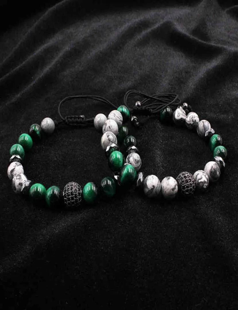 Naturliga grå Map Stone Strands Pave Charms Armband för män smycken Green Tiger Eye Buddha Gift Valentine039S Day Holiday2202423