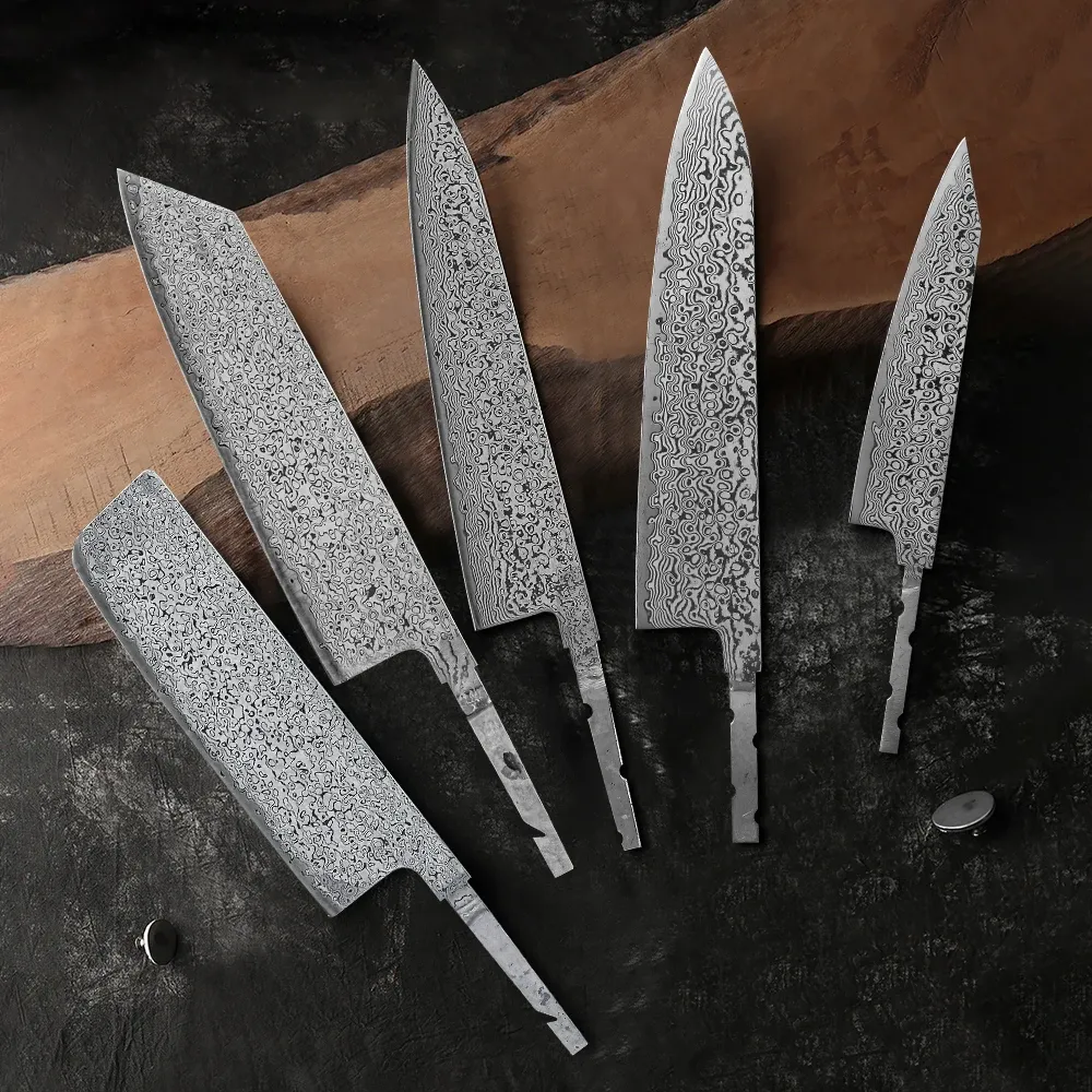 Knives TURWHO 15PCS DIY Chef Knives Kiritsuke Nakiri Utility Kitchen Knife Set Damascus Steel VG10 Blade Semi Finished Knife Blank