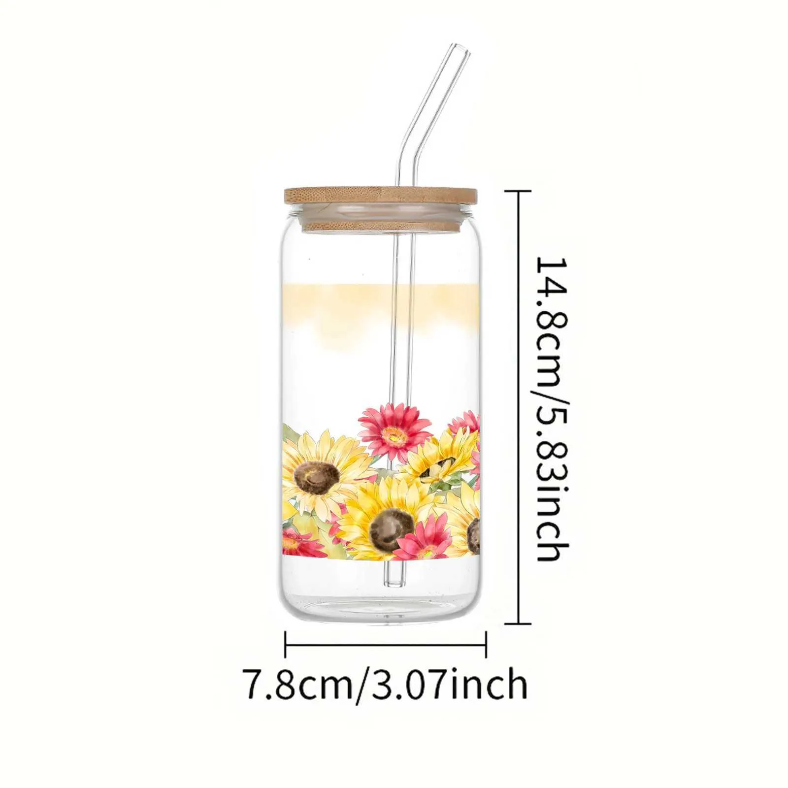 Tumblers 16oz Sunflower At The Bottom Of Cup Drinking Glass Can With Bamboo Lid And Straw Juice For Hot/Cold Drinks Drinkware H240425