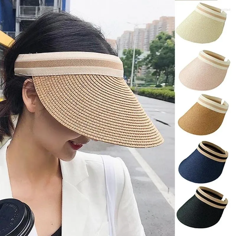 Beretten Zomer lege Top Straw Hat For Women Girls Long Brim UV Bescherming Zonnebrandcrème Visors Cap vrouwelijke buitenstrand handgemaakte zonhoeden