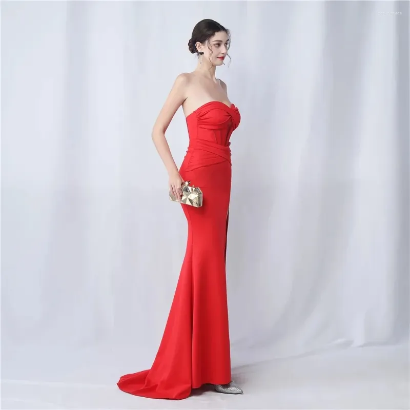 Partykleider rot mermaid sexy Abendkleid Schatz High Split Elastic Satin Long Prom Kleider Plus Größe Frauen Hochzeit