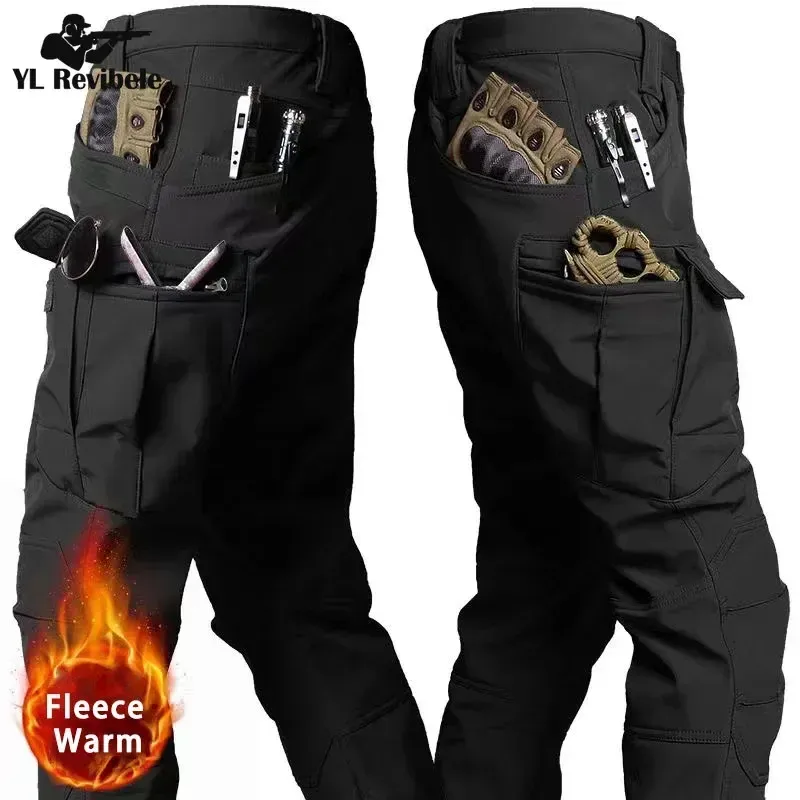 Pantaloni pantaloni tattici invernali uomini di squalo militare pelle morbida guscio di vello caldo pantaloni da usura esterna dell'esercito impermeabile