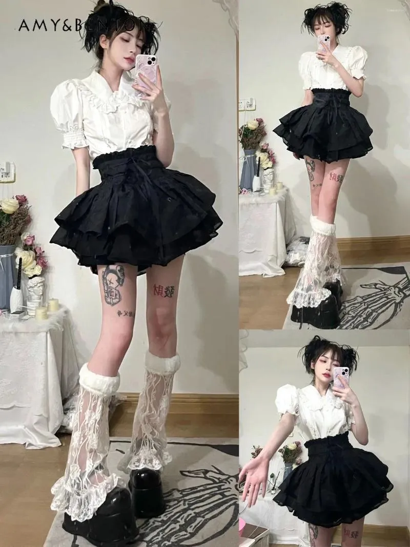 Jupes Style harajuku gothique punk lacet-up bow jupe haute taille slim a-line femmes fille d'été y2k robe de bal