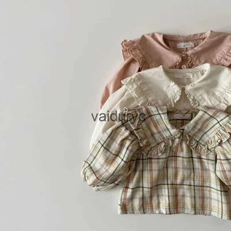 Kinderhemden 2024 Frühlings Kleinkind Baby Girls Hemd Kleidung Freier großer Kragen Süße Lupe Langarm Tops Bluse für Baby H240509