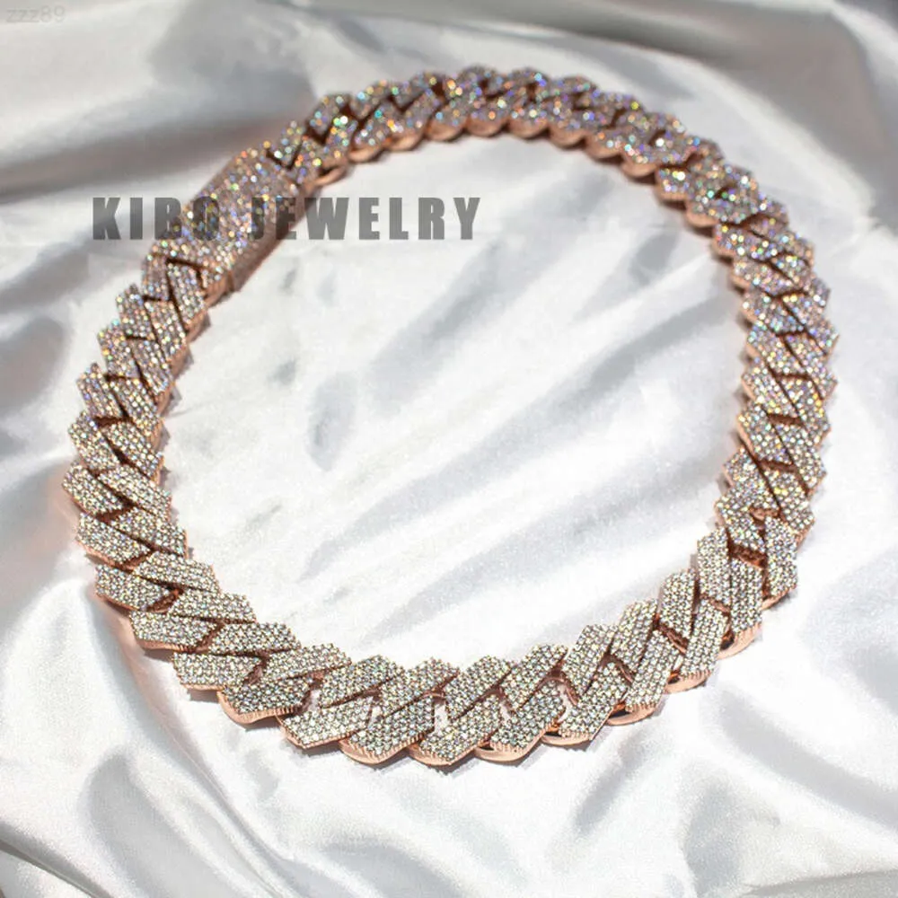 Rose Gold Hip Hop Custom Necklace Vvs 26mm Wide Heavy Prong Setting Moissanite Cuban Link Chain