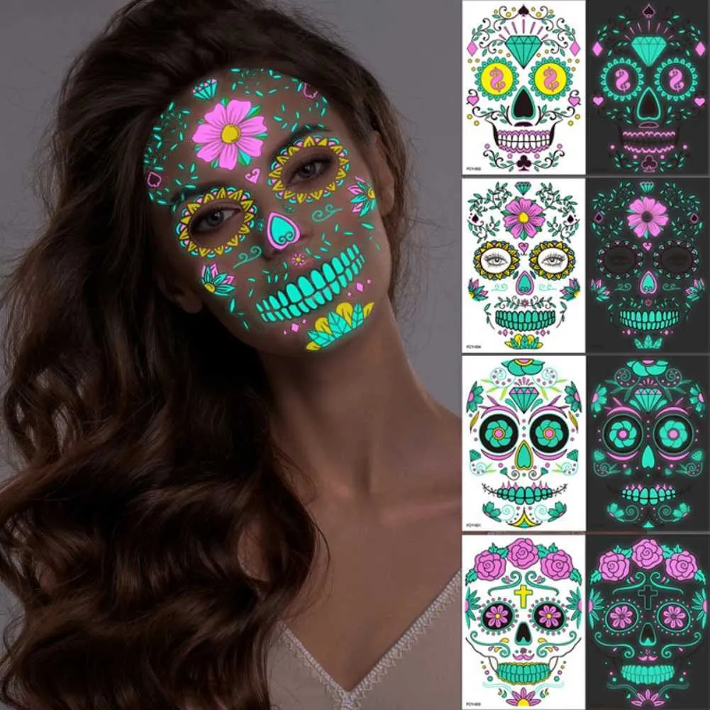 Tatouage Transfert de maquillage pour le visage Autocollant spécial étanche tatouage temporaire tatouages Stickers Day of the Dead Face Tattoos Face Dhy Up Up Halloween Tattoo 240427