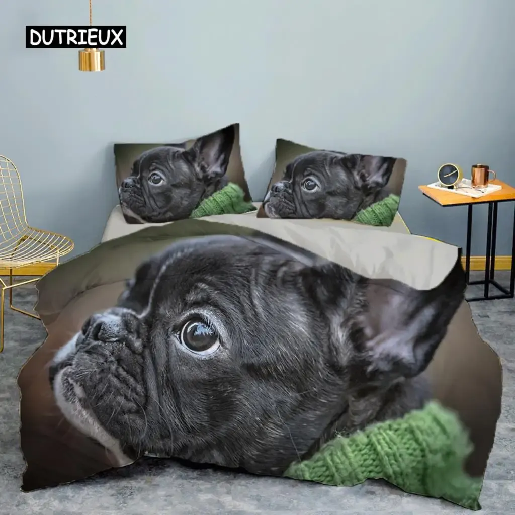sets French Bulldog Printing Children Kids Bedding Sets Polyester Duvet Cover Pillowcase Queen King Size Cute Pet Puppy Quilt Cover