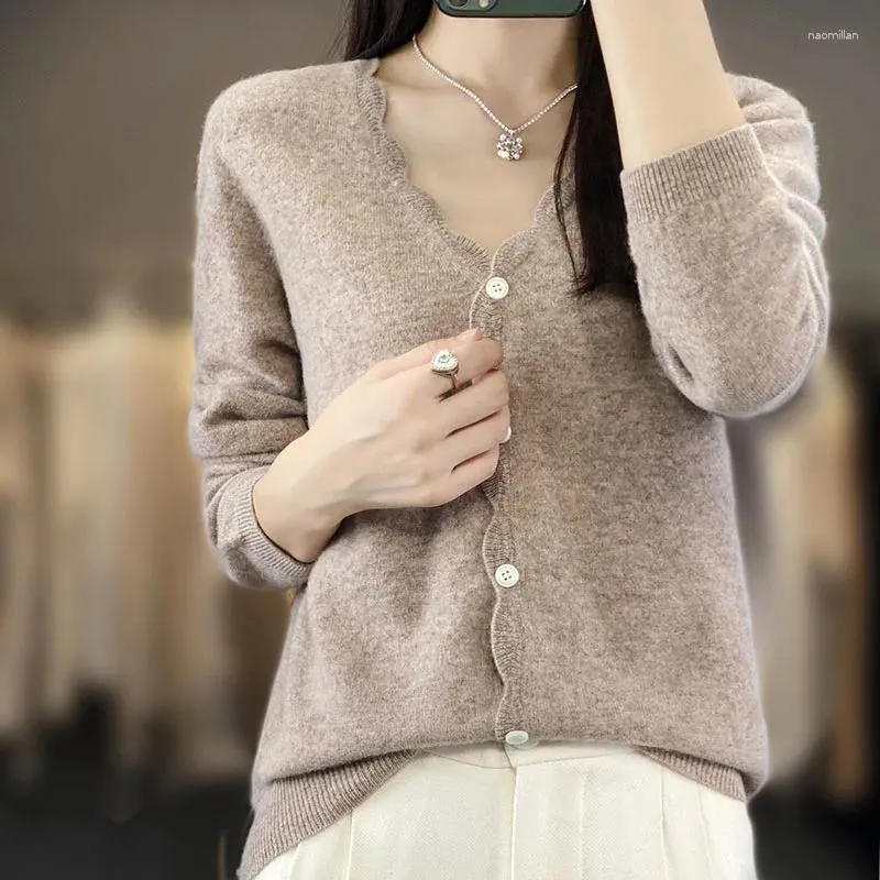 Tricots pour femmes djzdsm femmes mérinos en laine de laine en V V-coll cardigan pull mode décontracté 2024 modèle