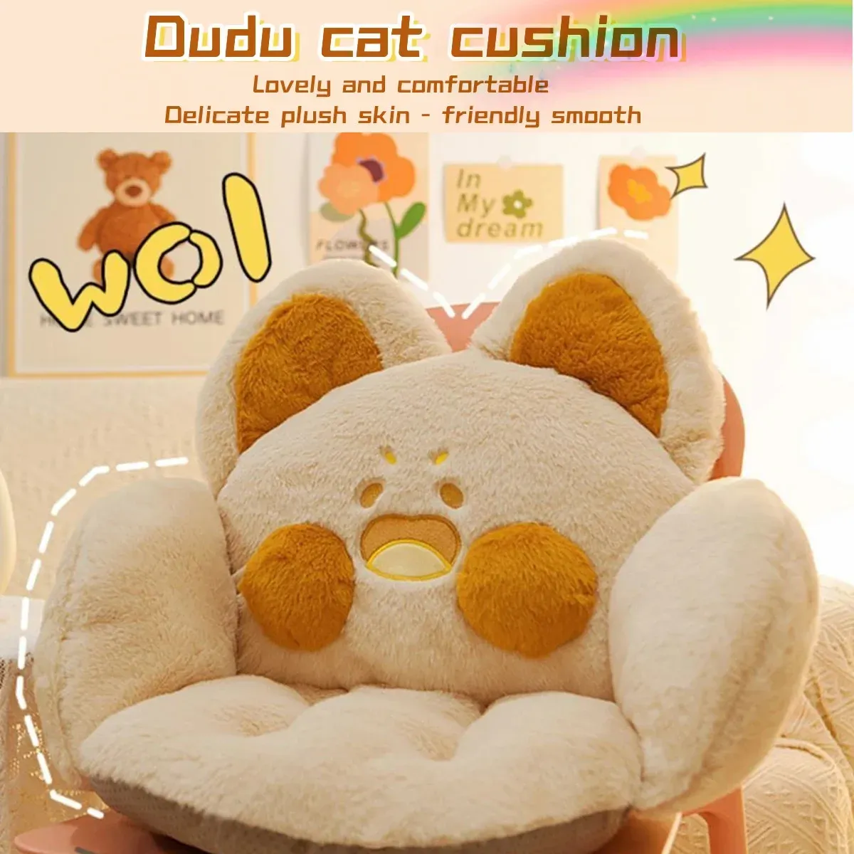 Pillow DUDU Cat Cushion Pillow,Comfy Kawaii Chair Cushion,Necessary For Office And Bedroom,Single Seat Back,Home Decor Plush Seat Pads.