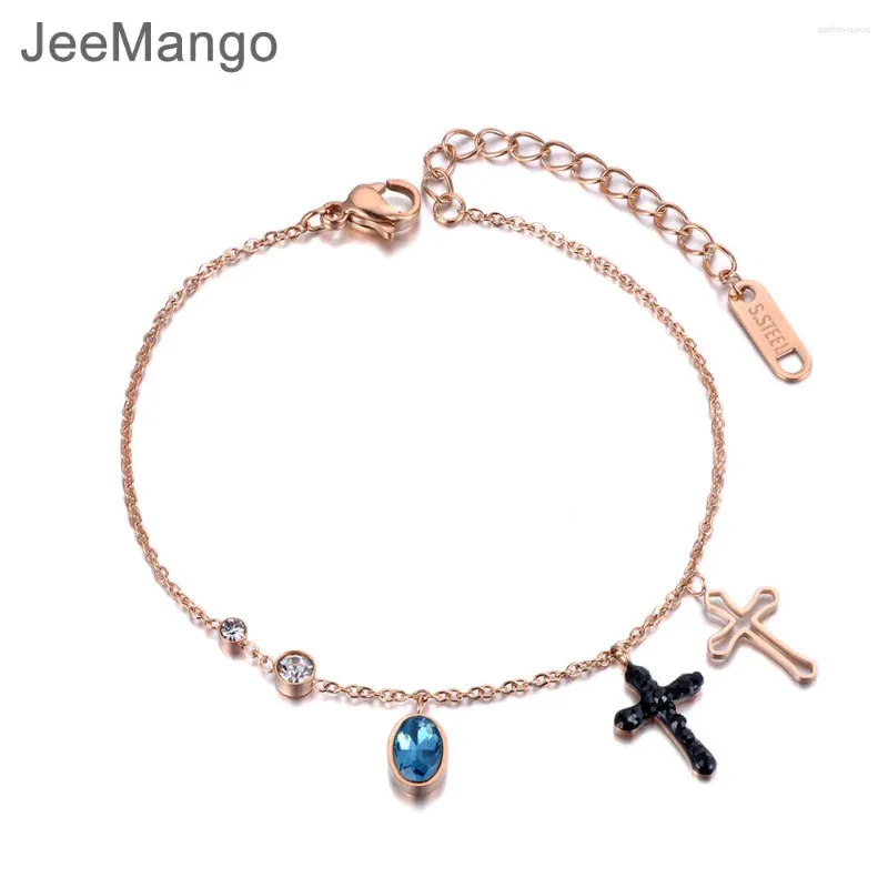 Charm Braceletts Jeemango Kubikzirkonia Kreuzarmband Armband für Frauen Edelstahlverbindungskette Böhmen Böhmen Sommer Beach Schmuck B19023