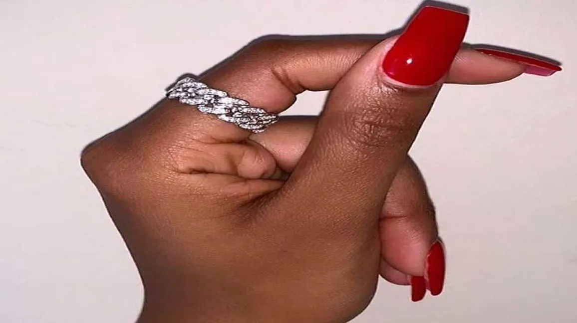 خواتم الزفاف من أعلى جودة المثلجة bling 5a Zirconia cubic Zirconia Cuban Link Chain Design Jewelry for Women Band Trendy Finger Ring3989736