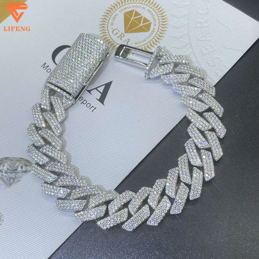 Miami Hip Hop Bracelet 14mm Ice Out 925 Sterling Silver Cuban Link Chain armband Moissanite Diamond Jewelry