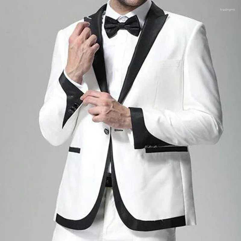 Ternos masculinos 2024 Moda White Formal Wedble Men Groom Tuxedo Prom Slim Fit Blazers Alta qualidade Costume de 2 peças de figurino Homme