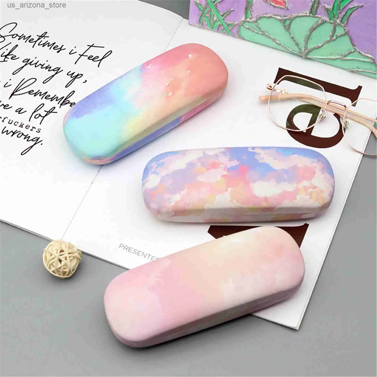 Sunglasses Cases Colored hard shell eyeglass case for women cute sunglasses students storage manager travel glasses organization Q240426